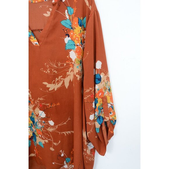 Liberty Love Plus Size 3XL Floral Roll Tab Sleeve V-Neck Forest Fairy Colorful - Picture 4 of 12